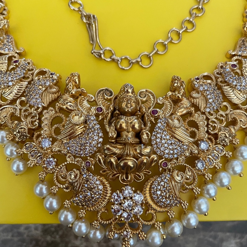 Gold-Tone Temple Necklace with Pearl Drops